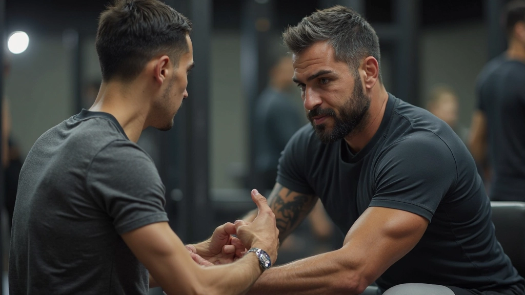 مدرب رياضي يراقب تقدم العميل أثناء جلسة تدريب شخصية