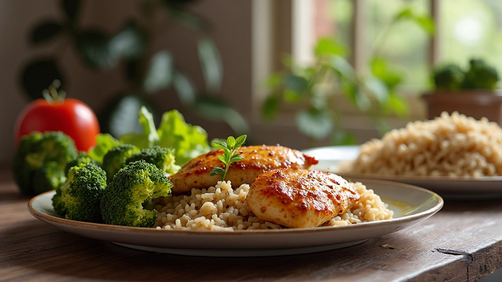 مائدة طعام صحية مع وجبات متوازنة غنية بالبروتين والخضراوات