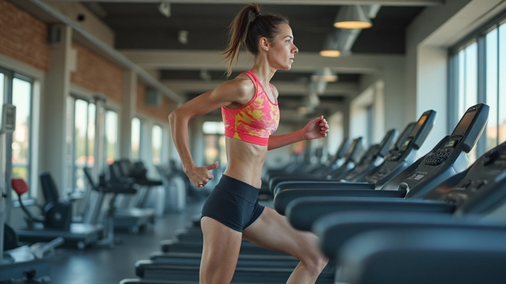 شخص يركض بسرعة على جهاز المشي الكهربائي في صالة تدريب حديثة ومجهزة
