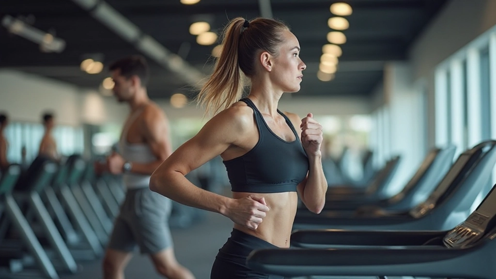 شخص يركض على جهاز المشي في صالة تدريب حديثة
